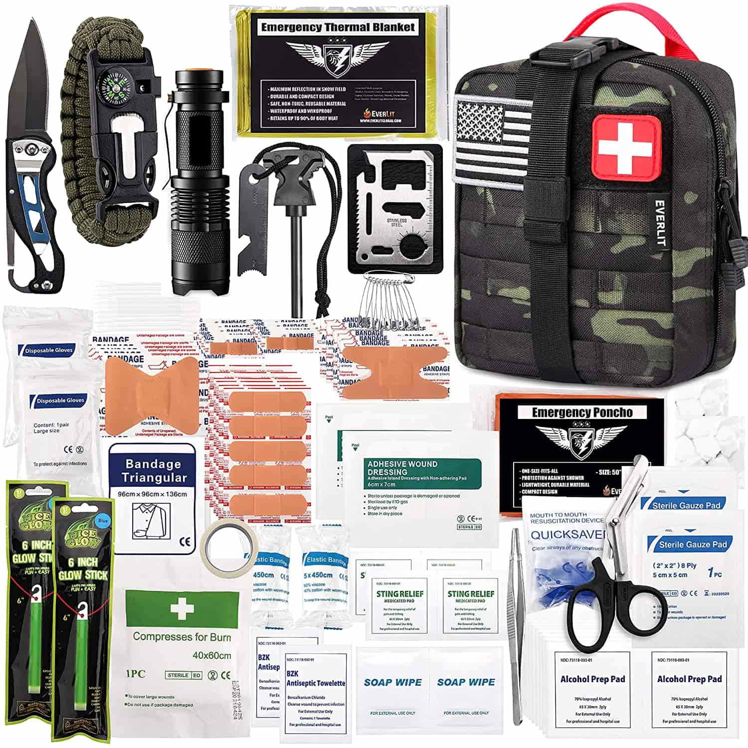 Black Camo Survival Kit Alîkariya Pêşîn Dihewîne 250 Piece Kit Alîkariya Yekem